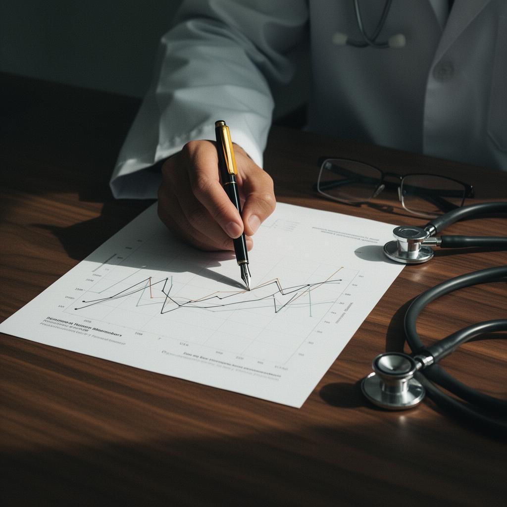 Doctor annotating a hormone biomarker chart with a stethoscope nearby