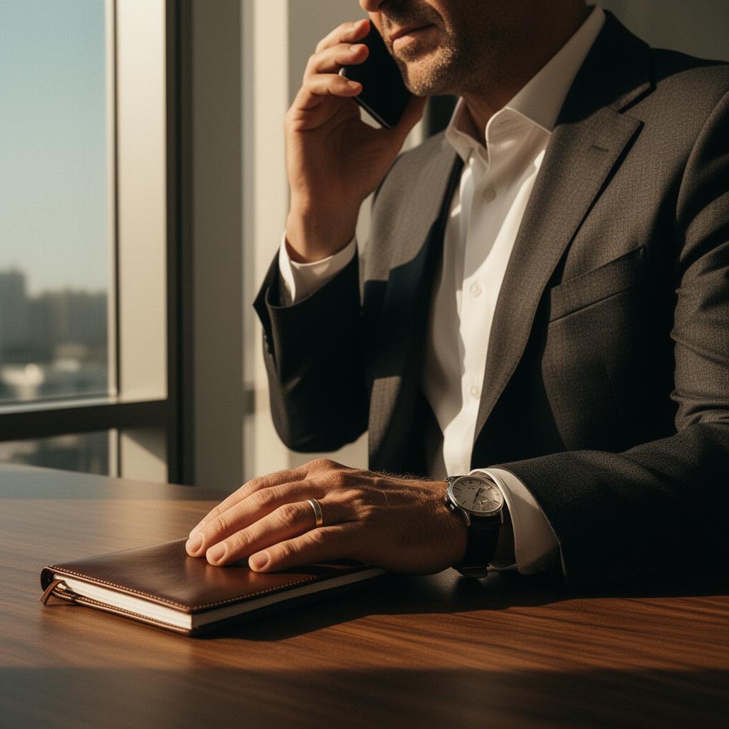 Executive on a phone consultation with a notebook